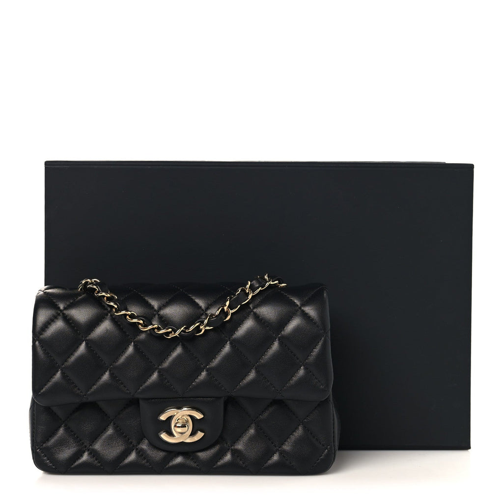 Lambskin Quilted Mini Rectangular Flap Black
