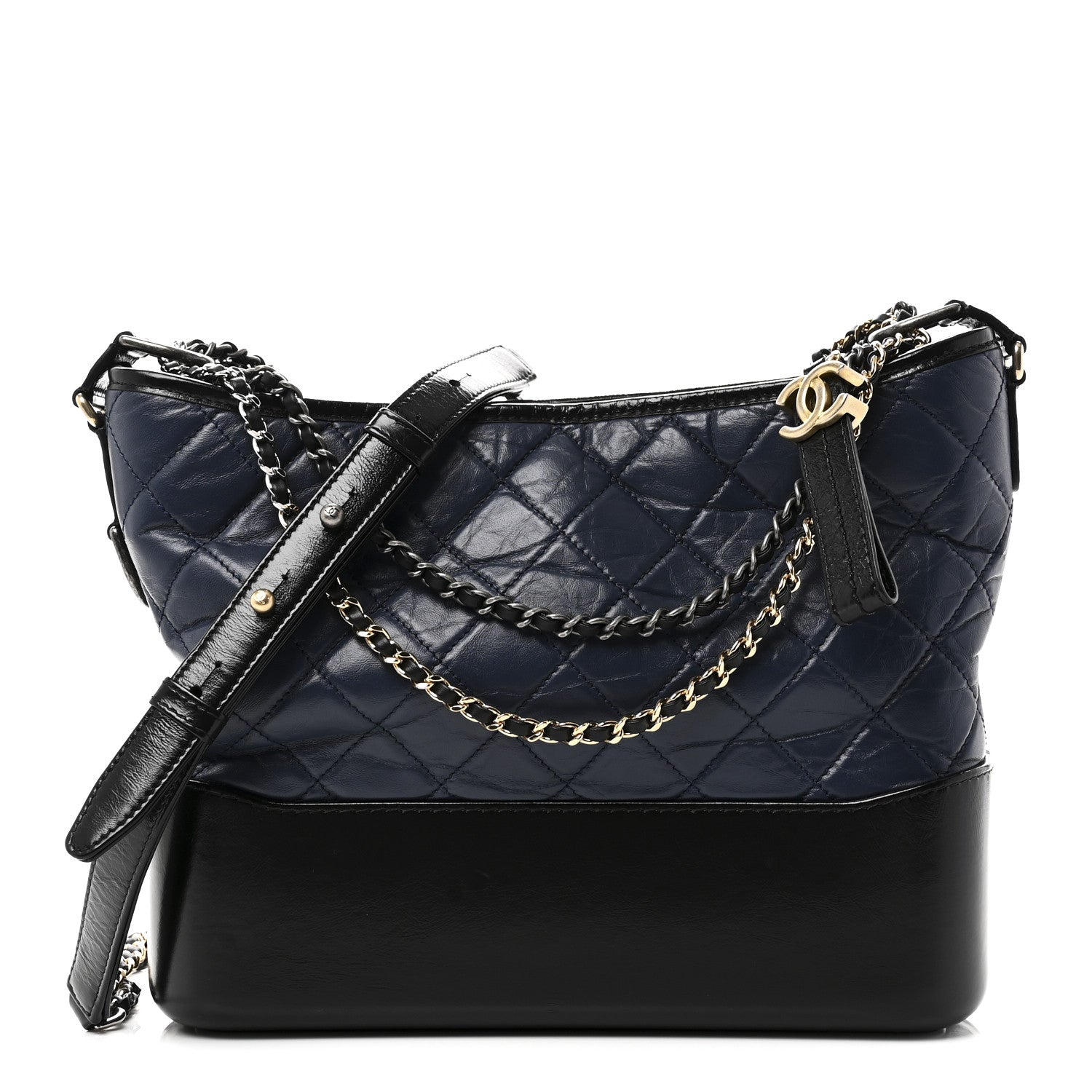 Aged Calfskin Quilted Medium Gabrielle Hobo Navy Black