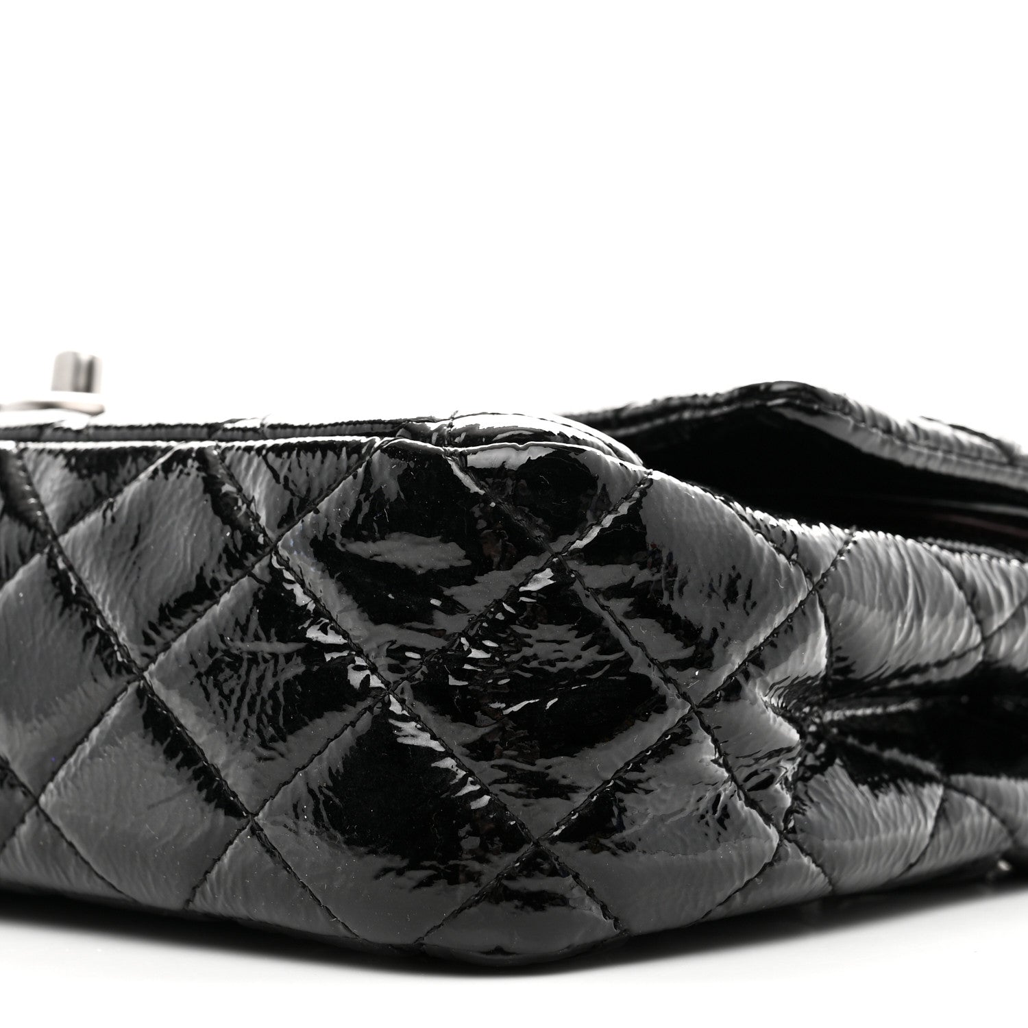 Distressed Patent Quilted Medium Double Flap Black