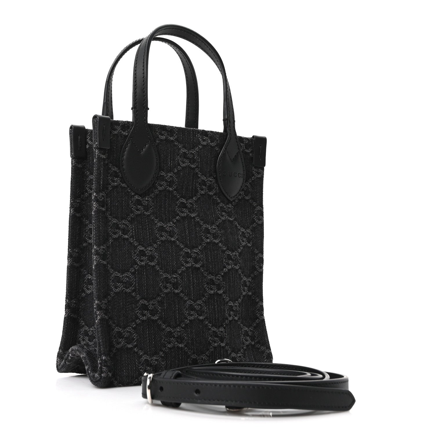 Denim GG Monogram Dollar Calfskin Mini Ophidia Tote Black Grey