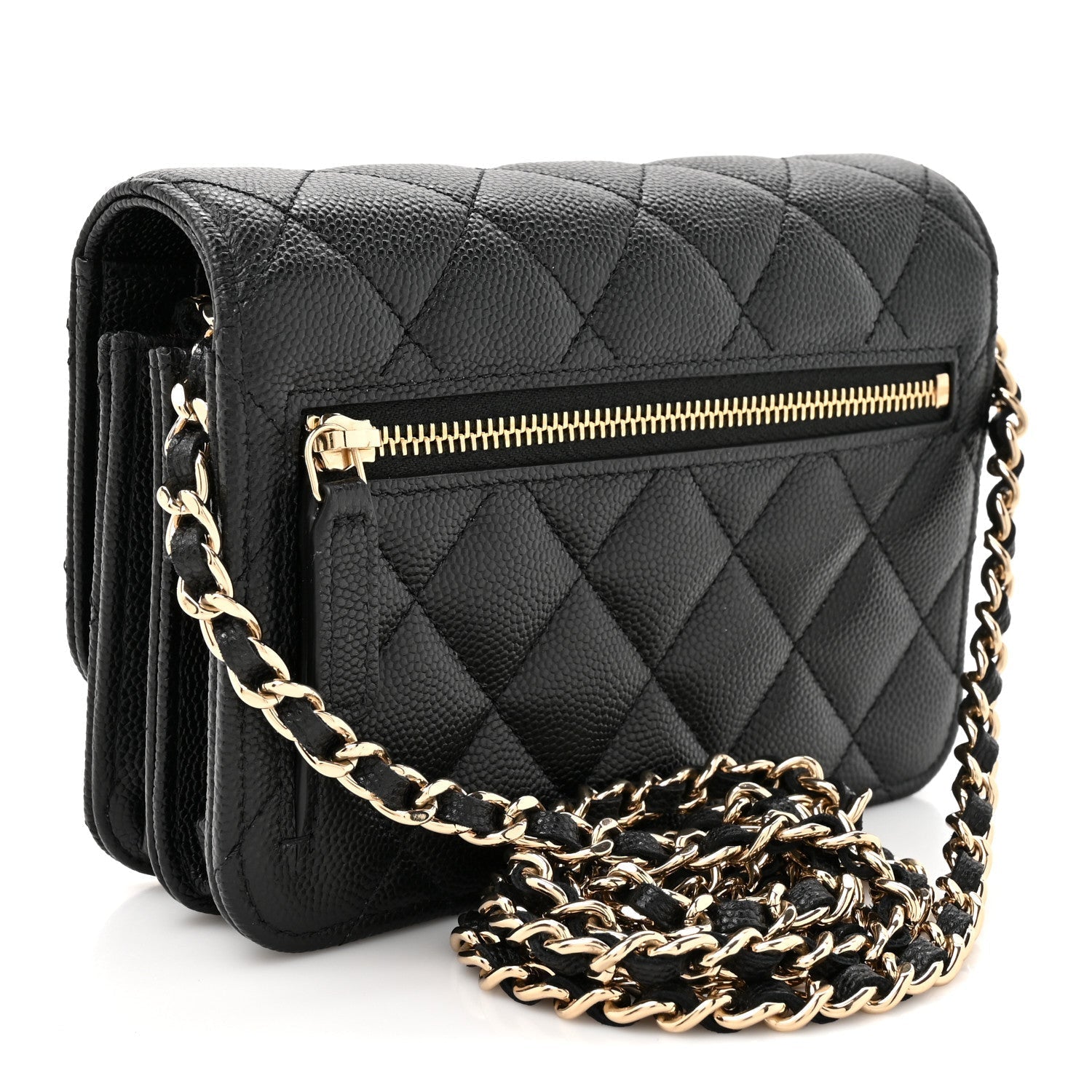 Caviar Quilted Mini Wallet On Chain WOC Black