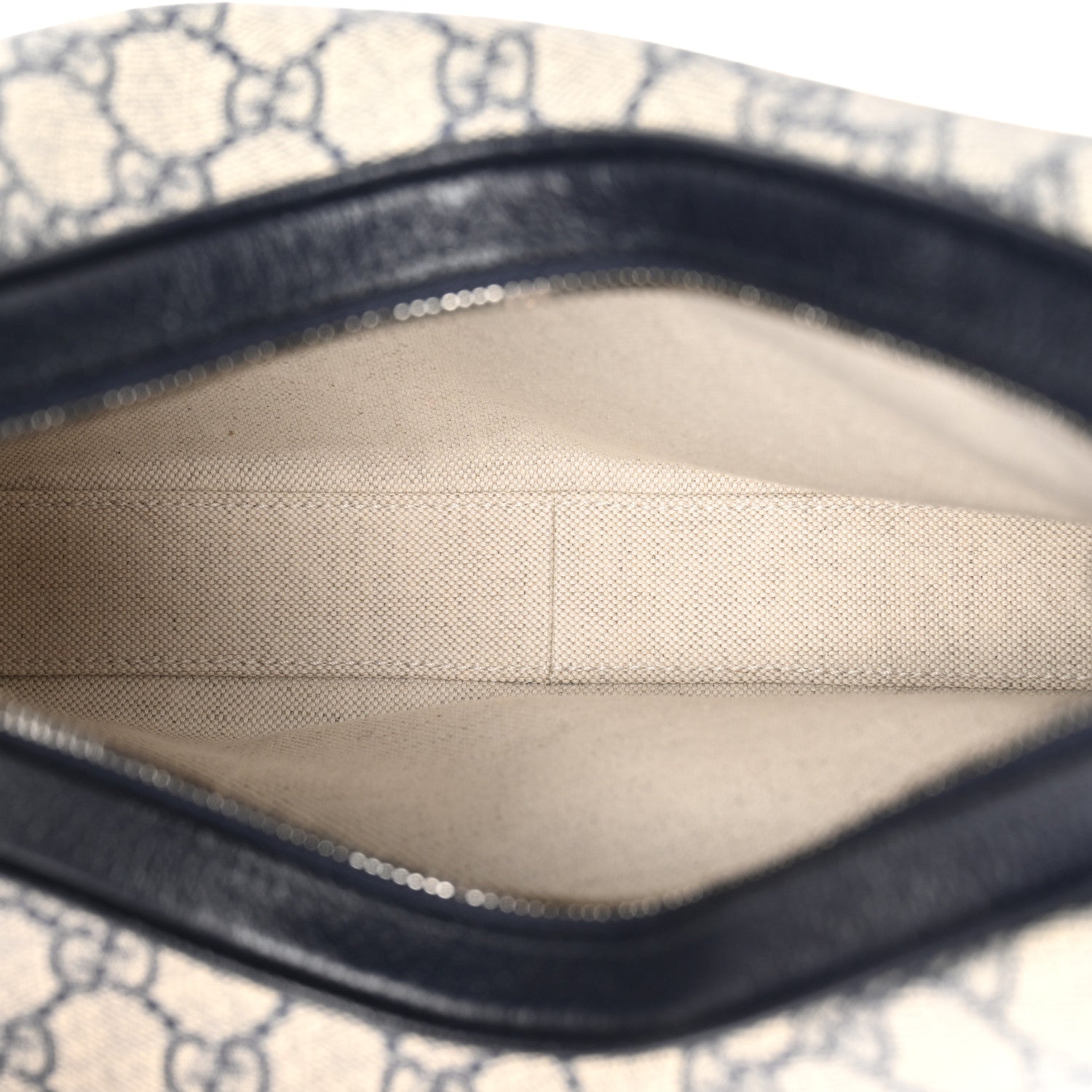 GG Supreme Monogram Textured Calfskin Web Large Attache Shoulder Bag Beige Blue