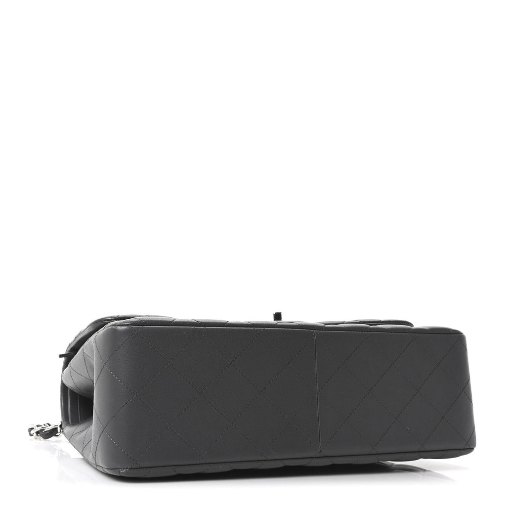 Lambskin Quilted Jumbo Double Flap Dark Grey