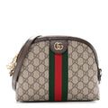 GG Supreme Monogram Textured Dollar Calfskin Web Small Ophidia Dome Shoulder Bag Beige Ebony New Acero