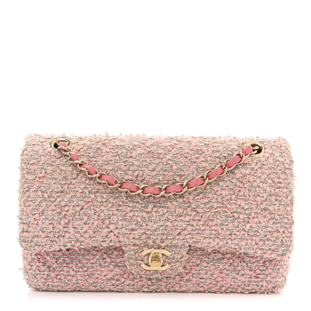 Tweed Medium Double Flap Pink