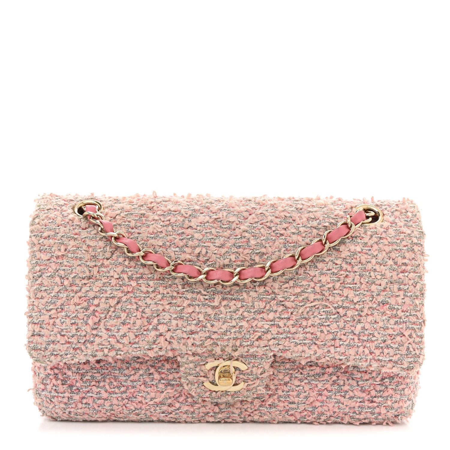 Tweed Medium Double Flap Pink
