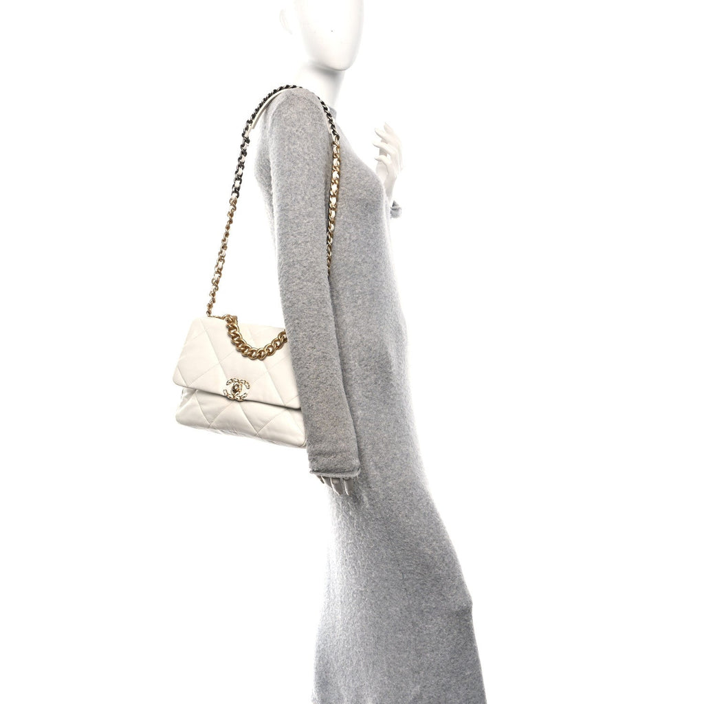 Goatskin Quilted Large Chanel 19 Flap White