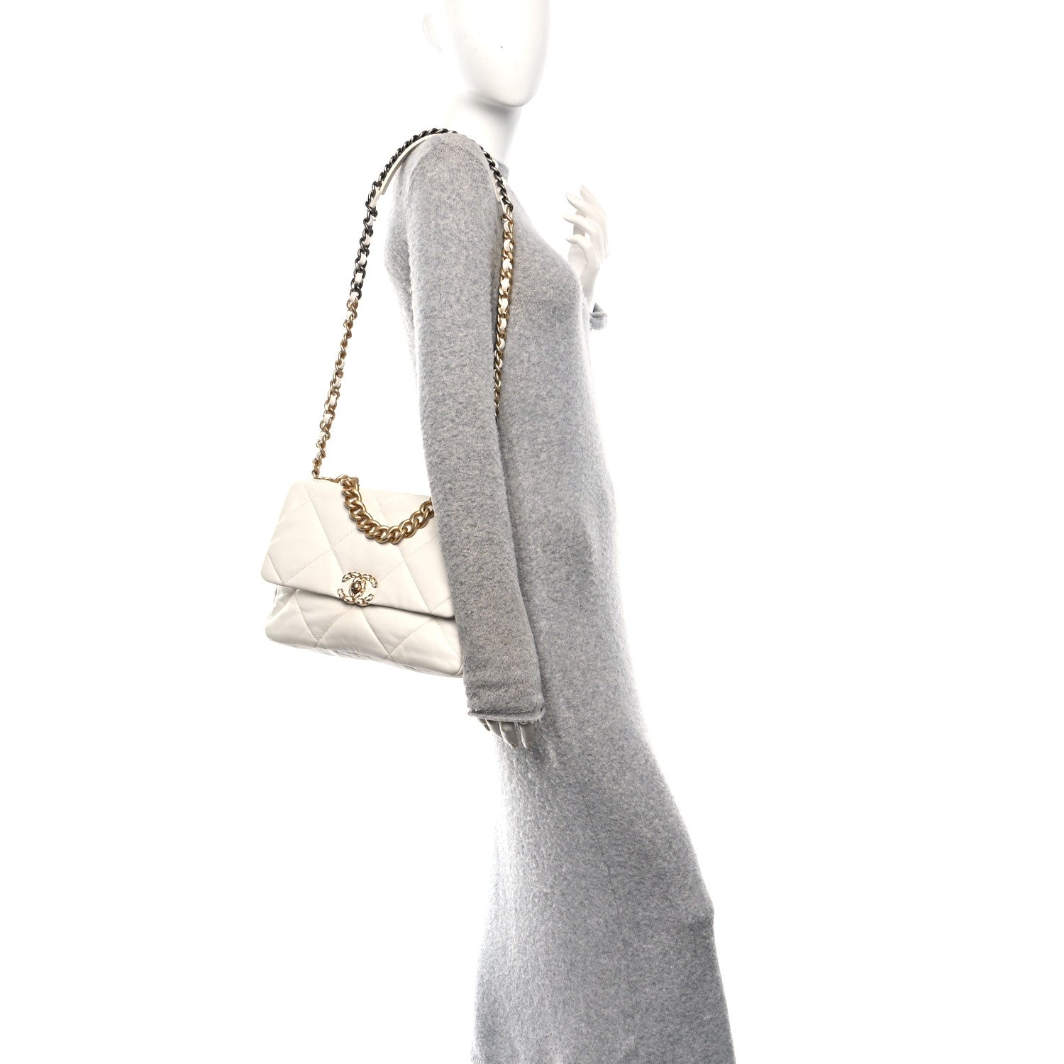 Goatskin Quilted Large Chanel 19 Flap White