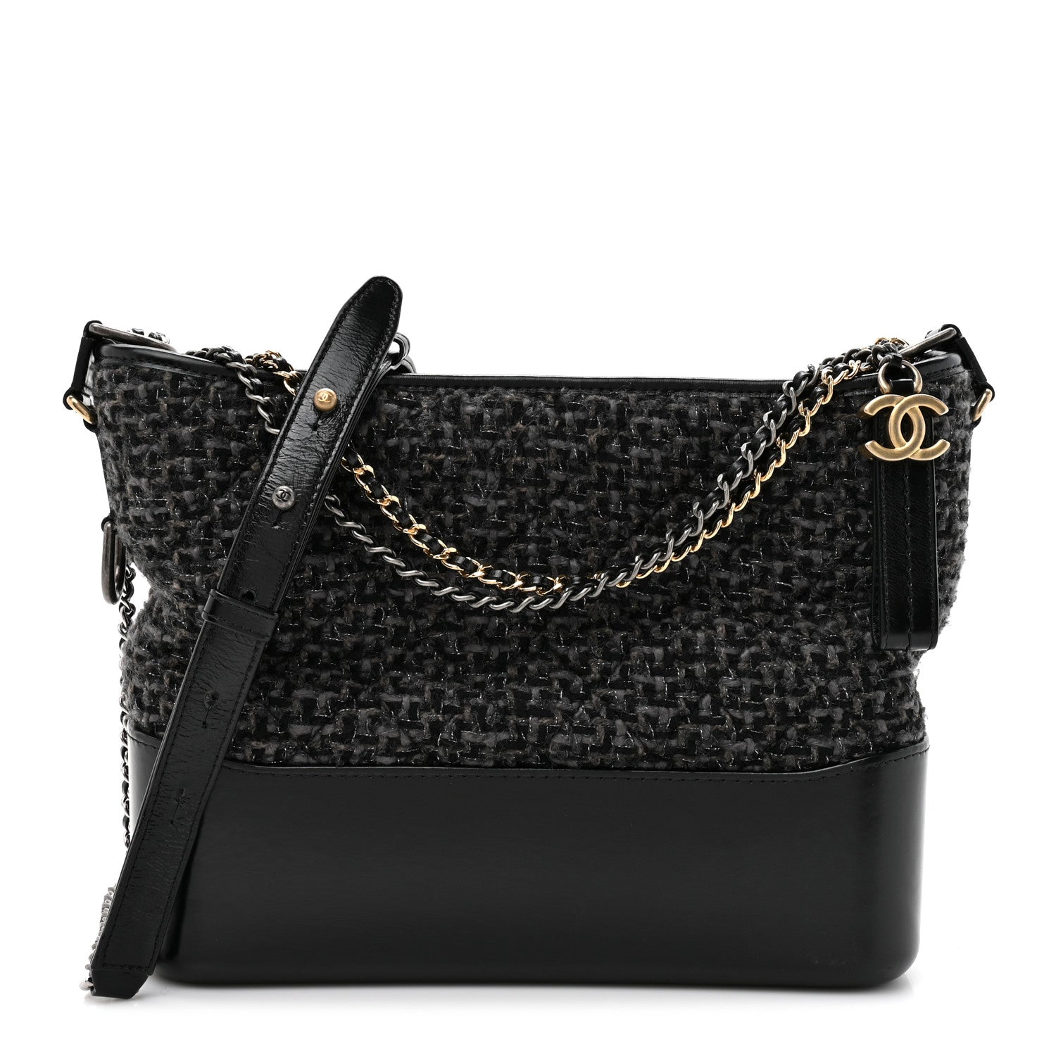 Tweed Calfskin Quilted Medium Gabrielle Hobo Black