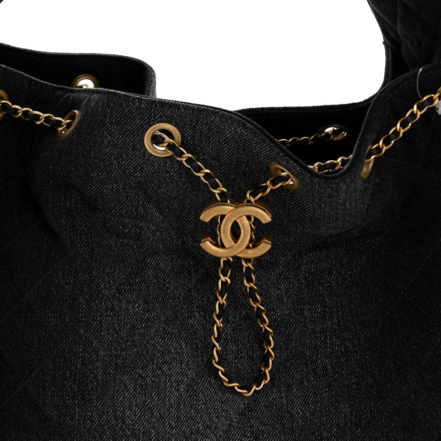 Washed Denim Quilted Medium Chanel 25 Handbag Black
