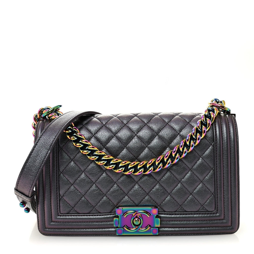 Iridescent Goatskin Quilted Medium Boy Flap Purple
