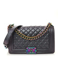 Iridescent Goatskin Quilted Medium Boy Flap Purple