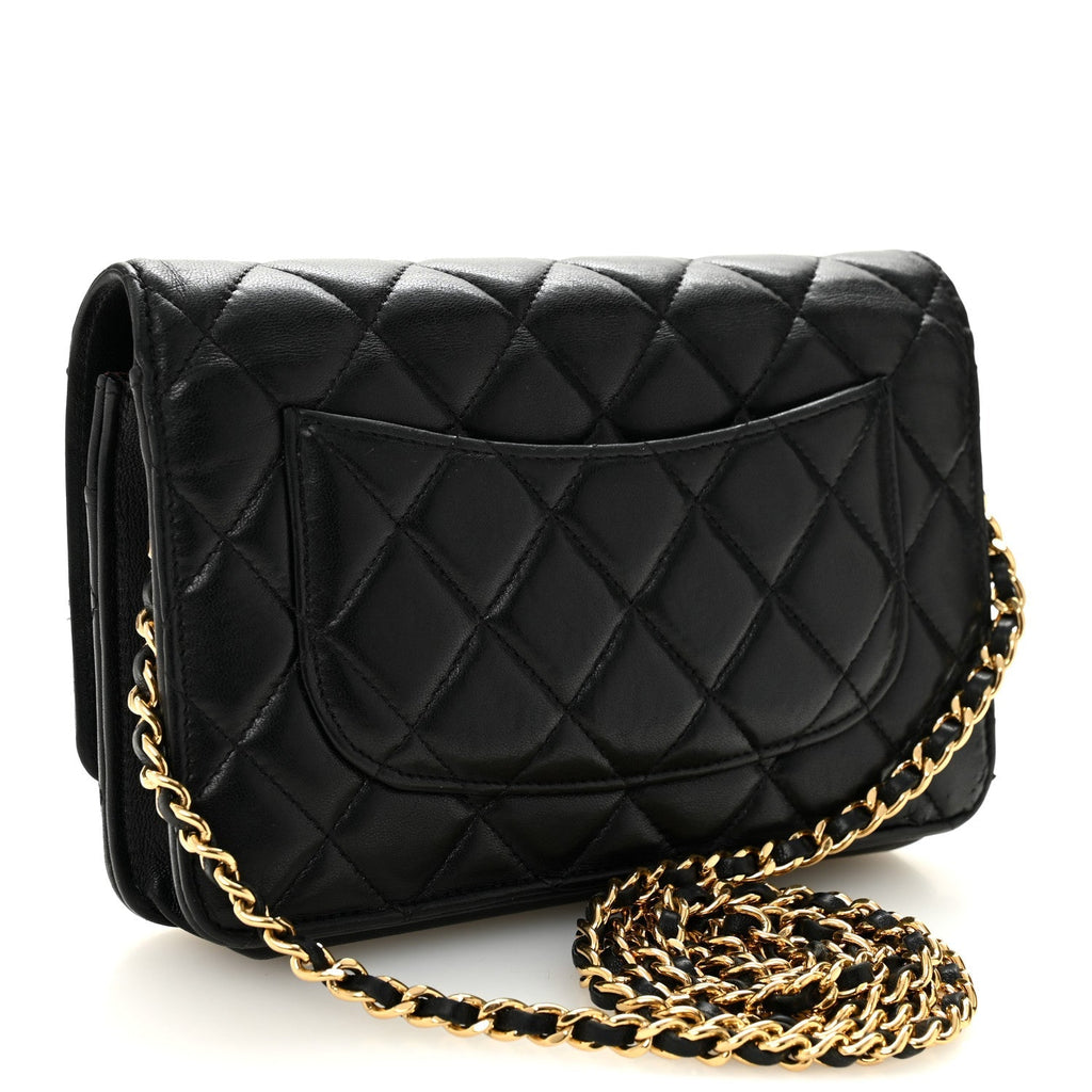 Lambskin Quilted Wallet On Chain WOC Black
