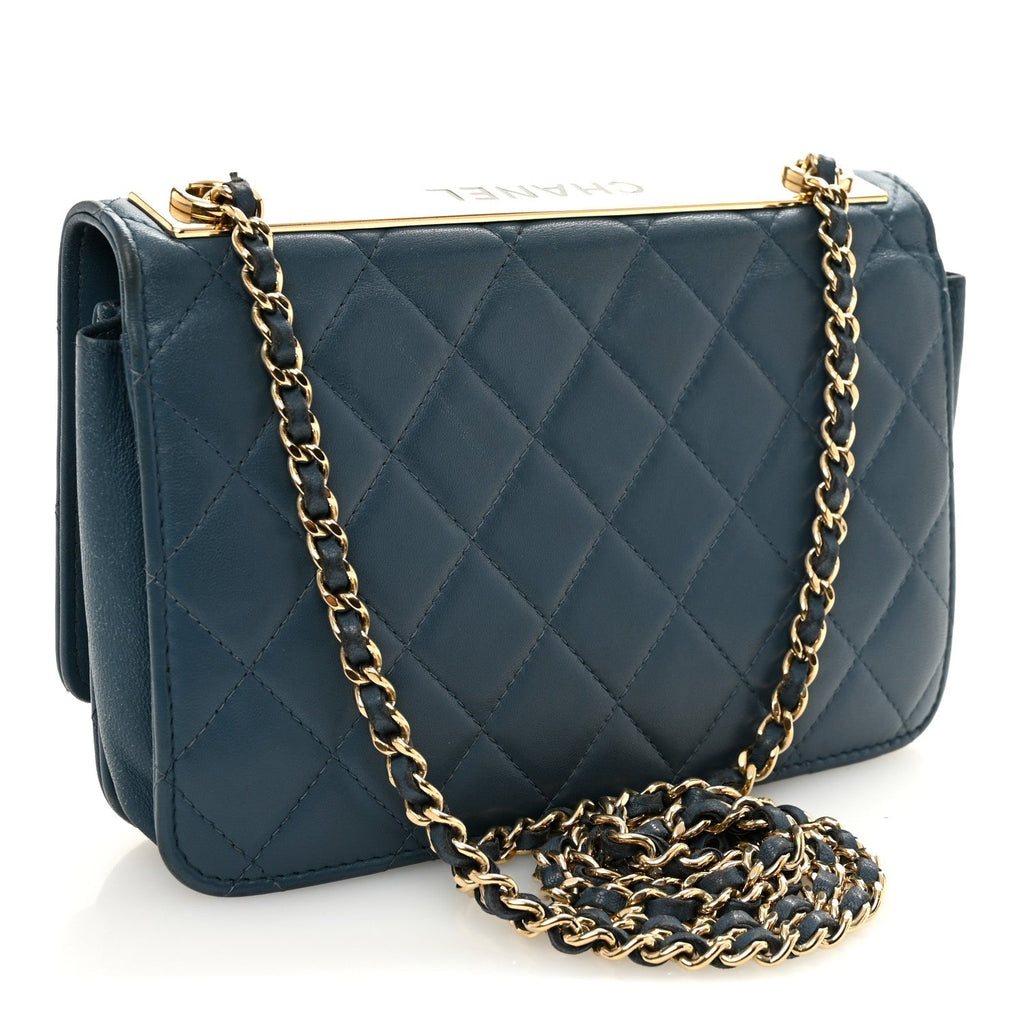 Lambskin Quilted Trendy CC Wallet On Chain WOC Blue