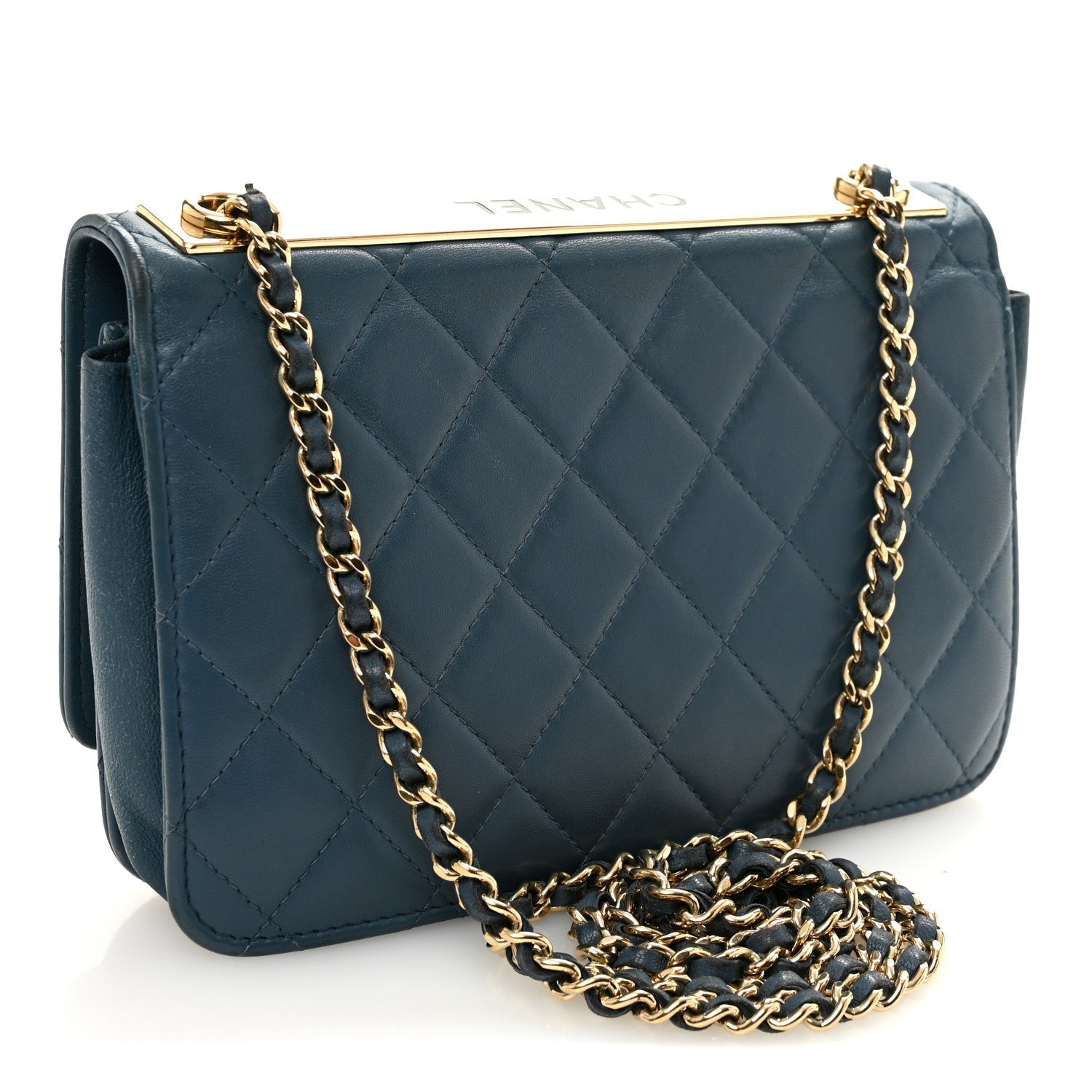 Lambskin Quilted Trendy CC Wallet On Chain WOC Blue