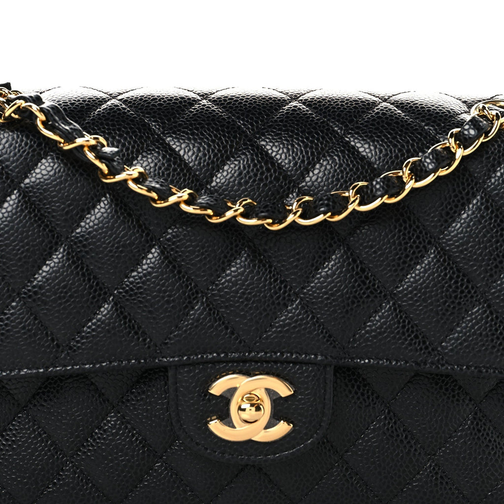 Caviar Quilted Medium Double Flap Black