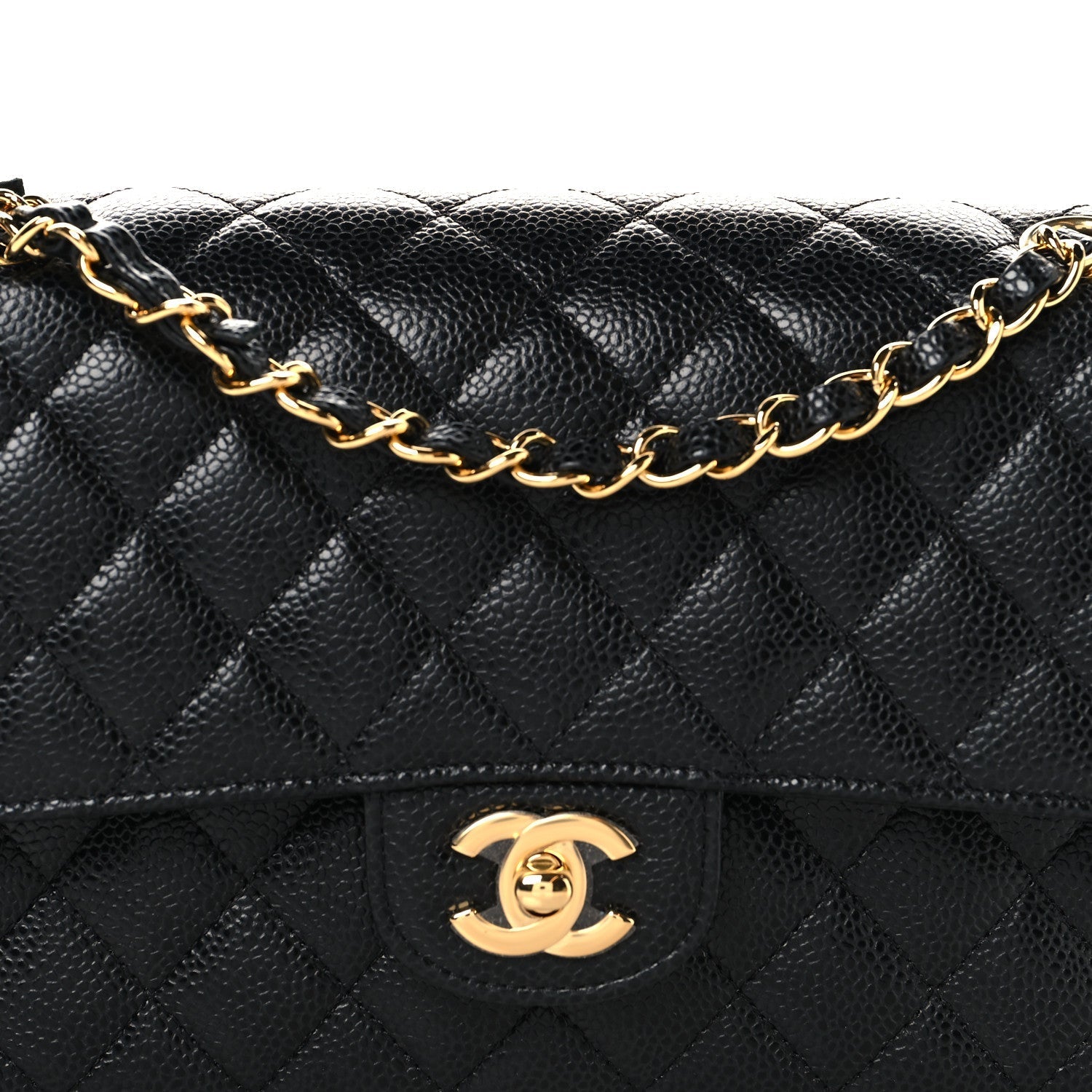 Caviar Quilted Medium Double Flap Black