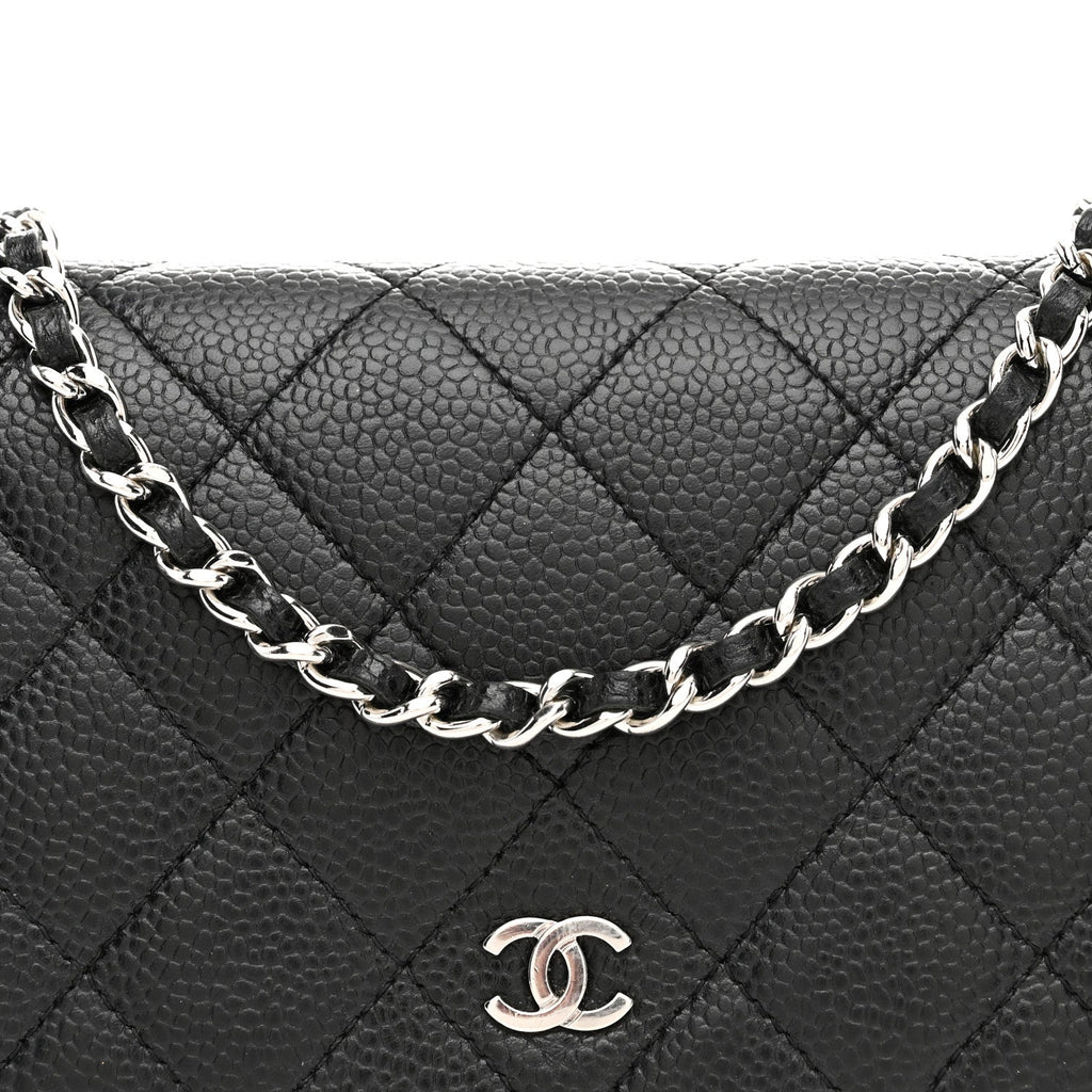 Caviar Quilted Wallet on Chain WOC Black
