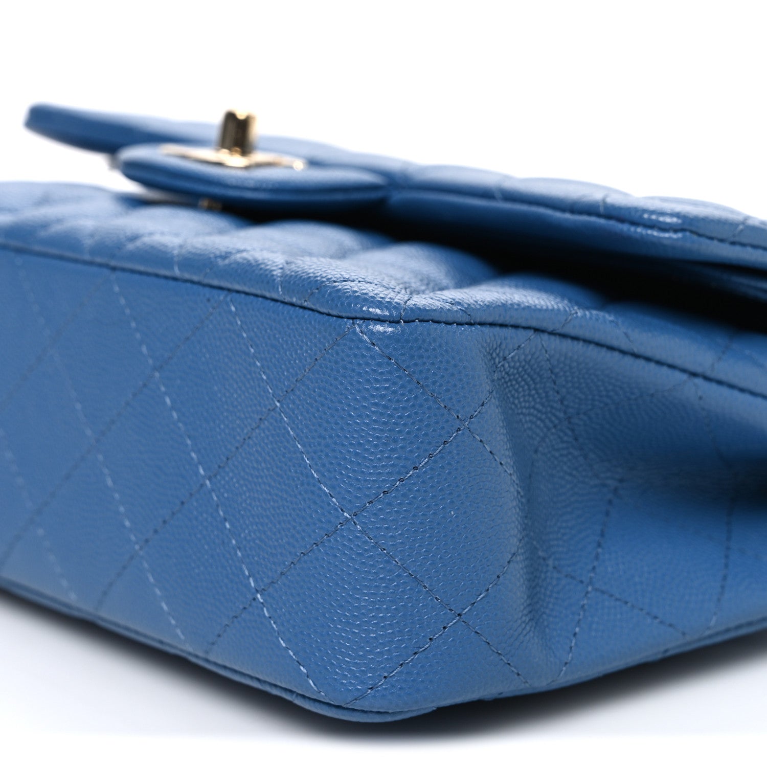Caviar Quilted Medium Double Flap Blue