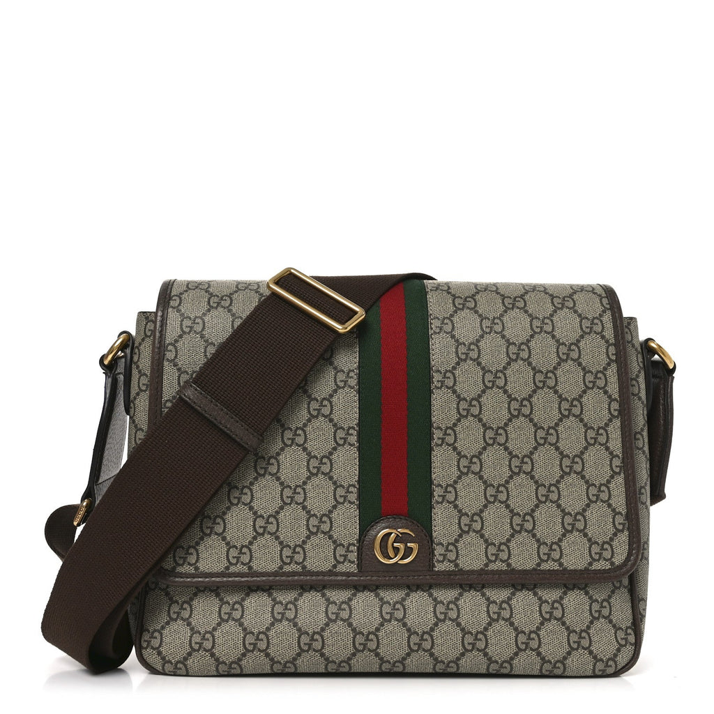 Tender GG Supreme Monogram Textured Dollar Calfskin Ophidia Messenger Bag Beige Ebony Dark Brown