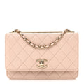Lambskin Quilted Trendy CC Wallet On Chain WOC Light Beige