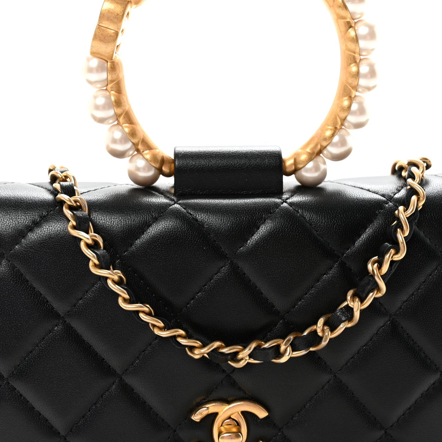 Lambskin Quilted Pearl Crown Wallet On Chain WOC Black