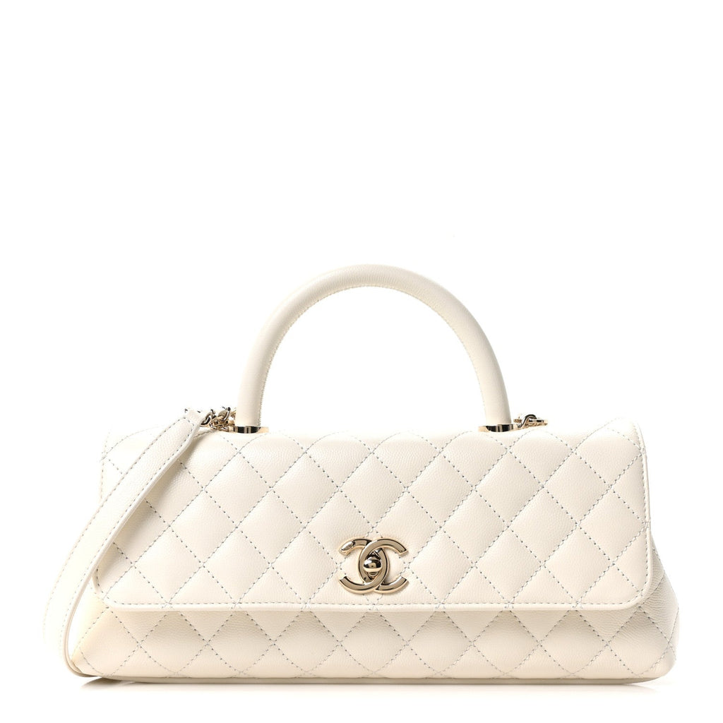 Caviar Quilted Maxi East West Coco Handle Flap White
