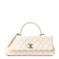 Caviar Quilted Maxi East West Coco Handle Flap White