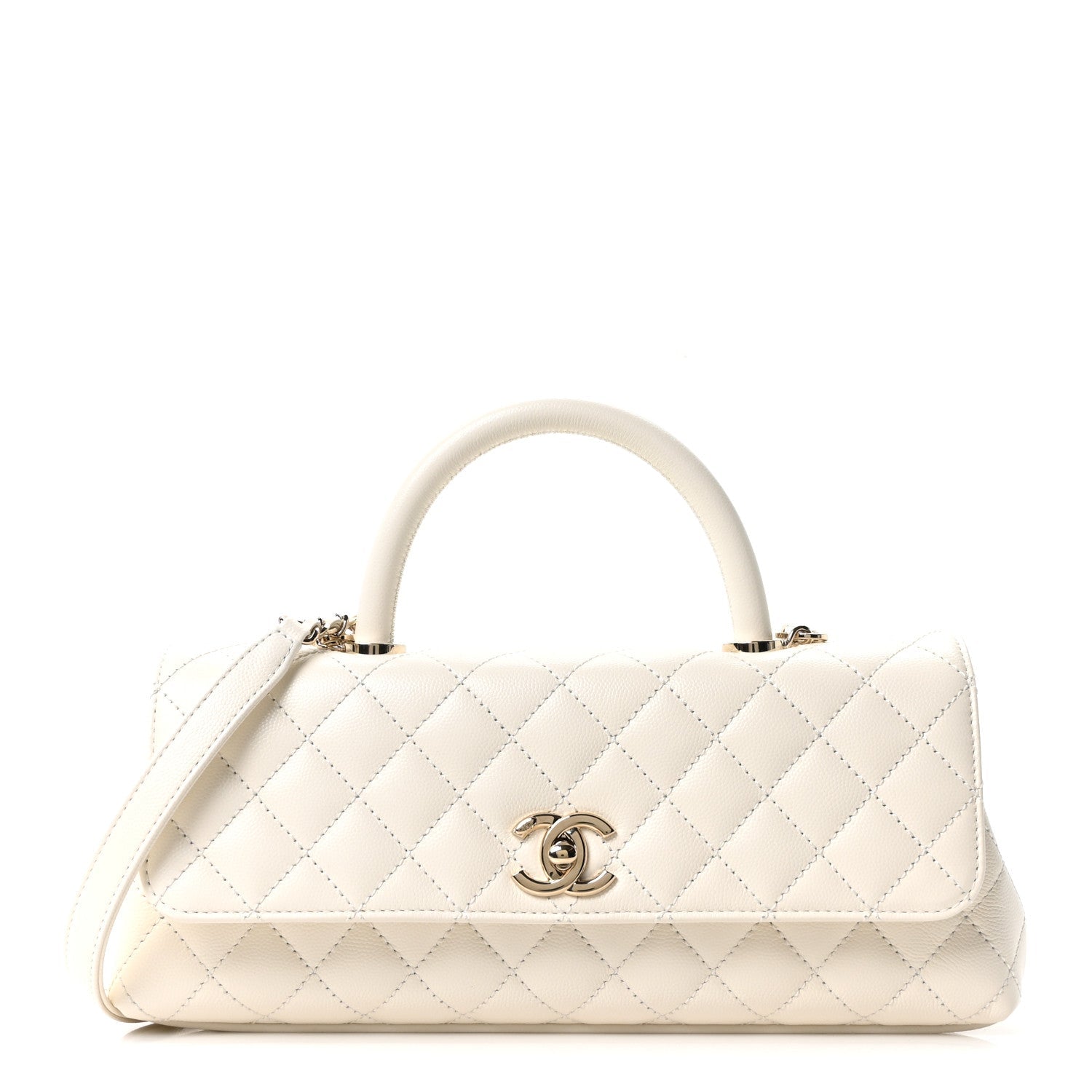Caviar Quilted Maxi East West Coco Handle Flap White