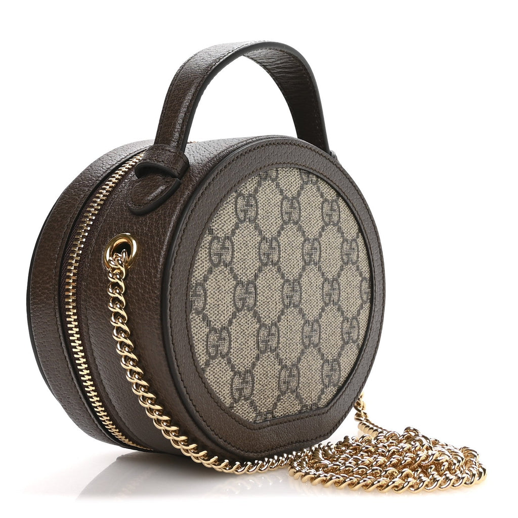 GG Supreme Monogram Top Handle Web Mini Ophidia Round Shoulder Bag Brown