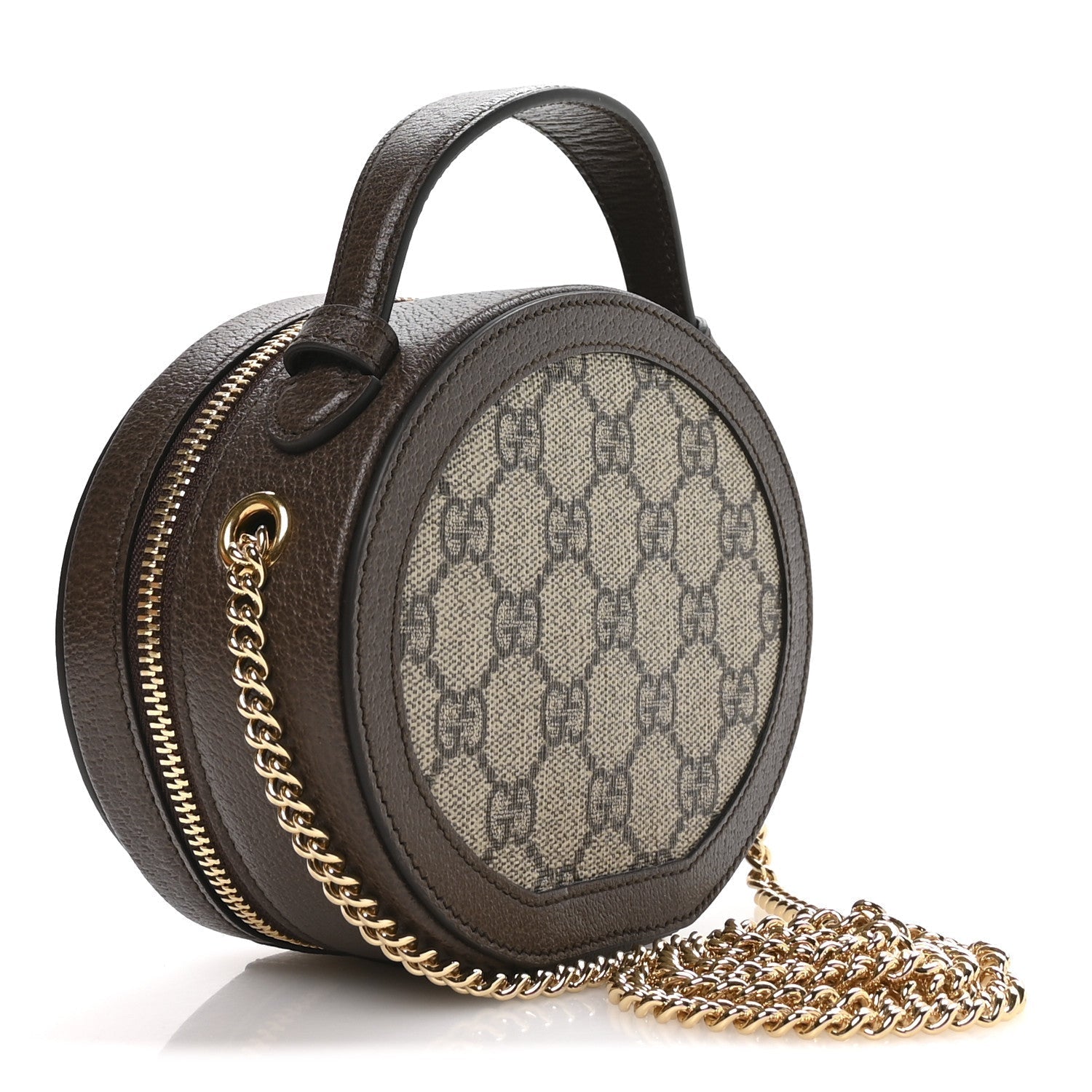 GG Supreme Monogram Top Handle Web Mini Ophidia Round Shoulder Bag Brown