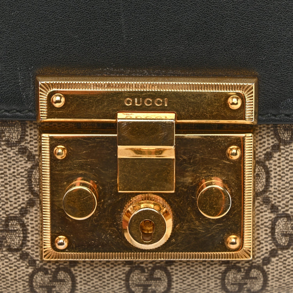 GG Supreme Monogram Calfskin Small Padlock Shoulder Bag Beige Black Cuir