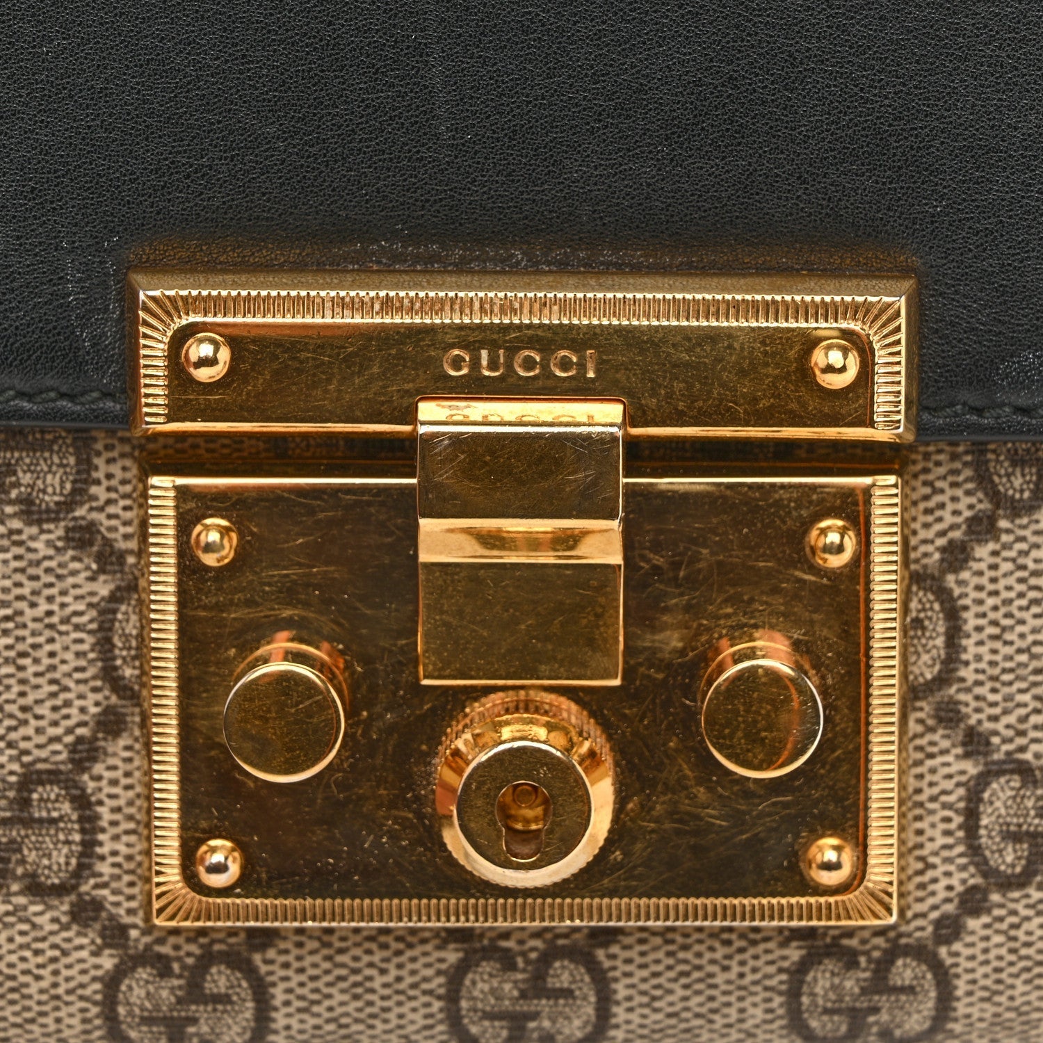 GG Supreme Monogram Calfskin Small Padlock Shoulder Bag Beige Black Cuir