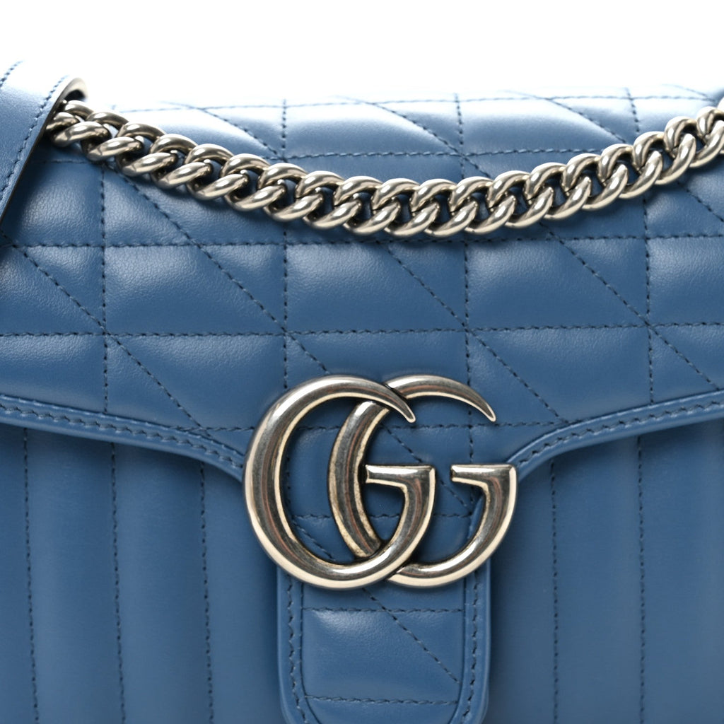 Calfskin Matelasse Aria Small GG Marmont Shoulder Bag  Clear Blue