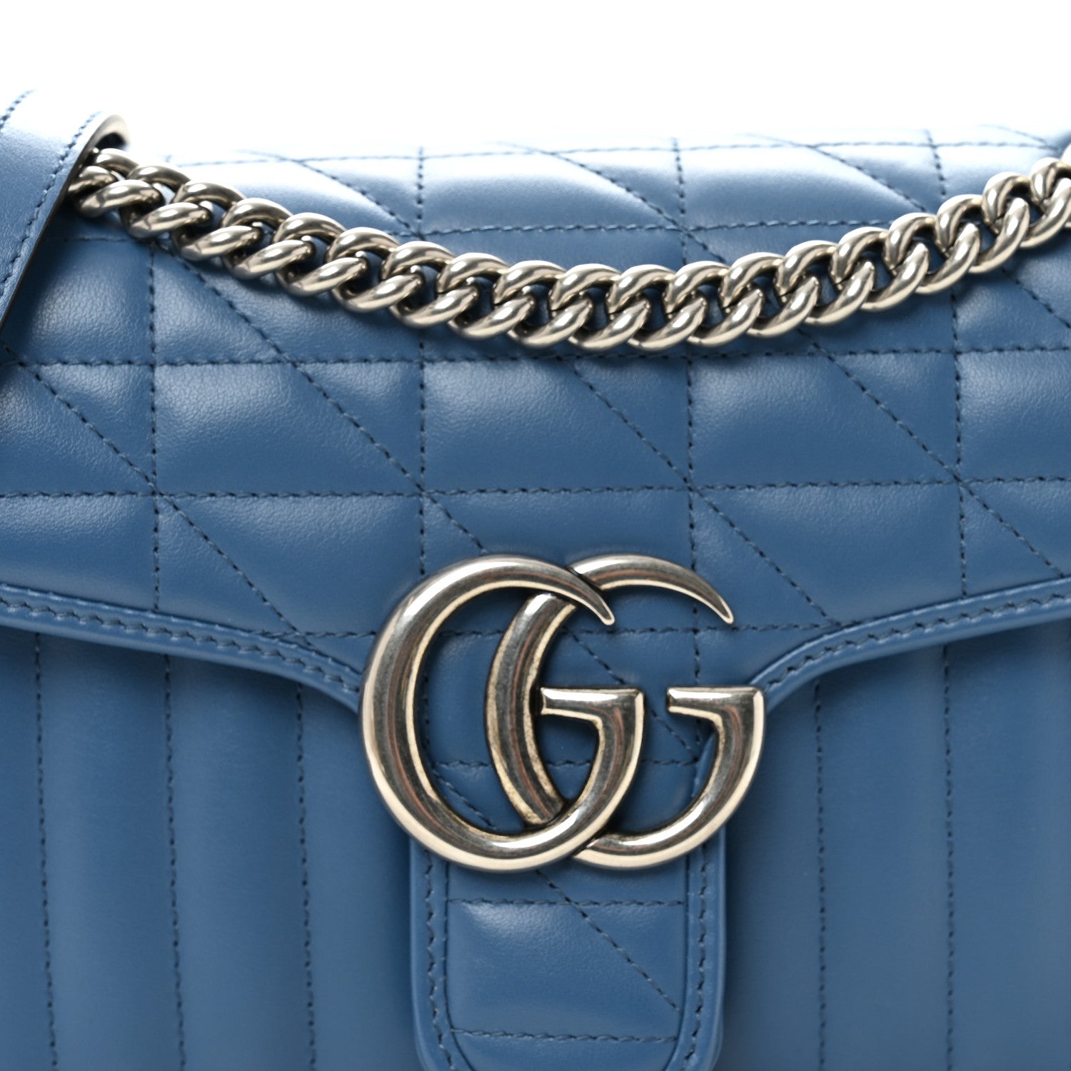 Calfskin Matelasse Aria Small GG Marmont Shoulder Bag  Clear Blue