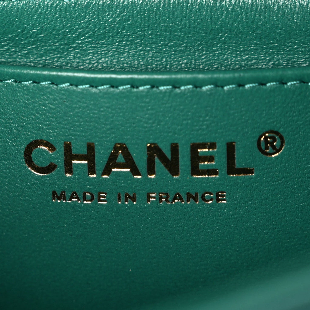 Iridescent Lambskin Quilted Mini Rectangular Flap Green