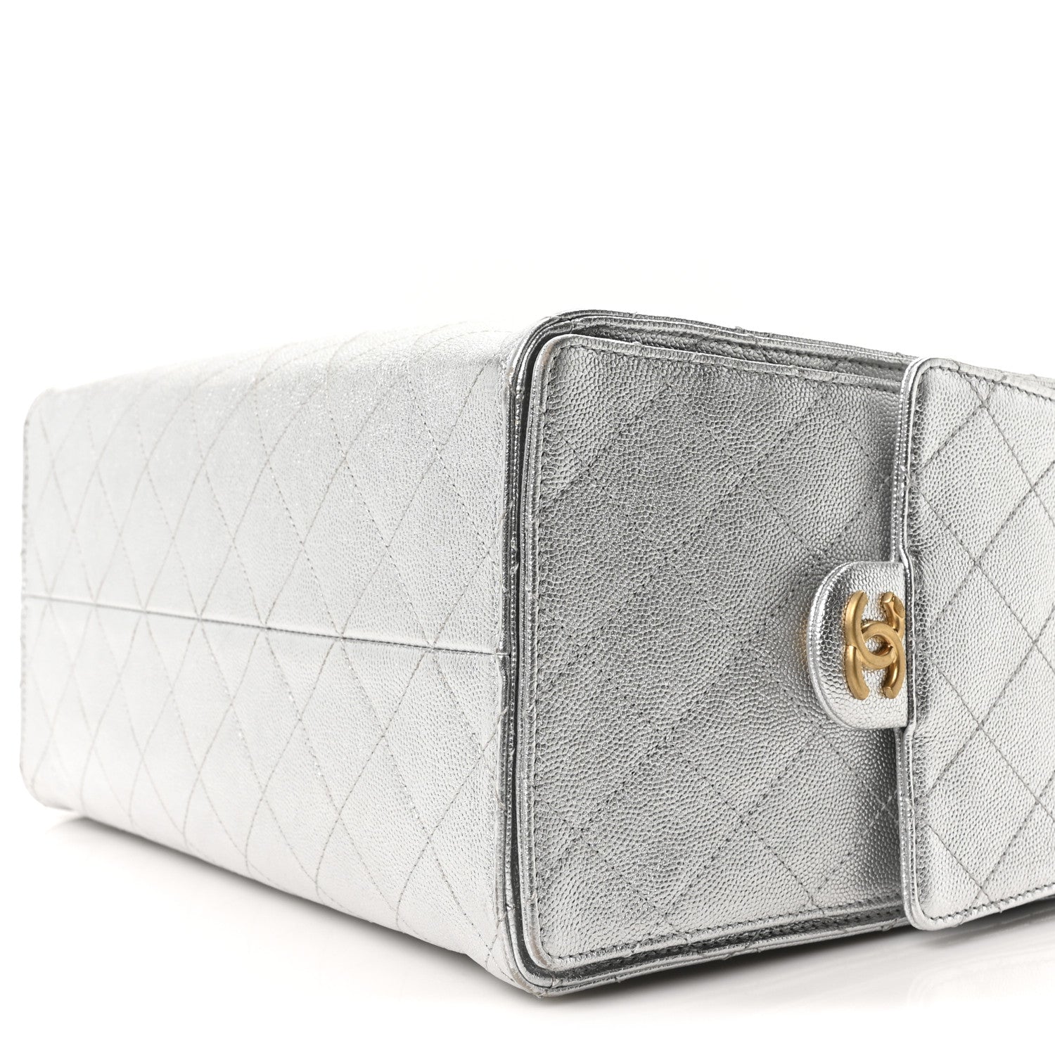 Metallic Caviar Quilted Medium Chanel 25 Handbag Silver