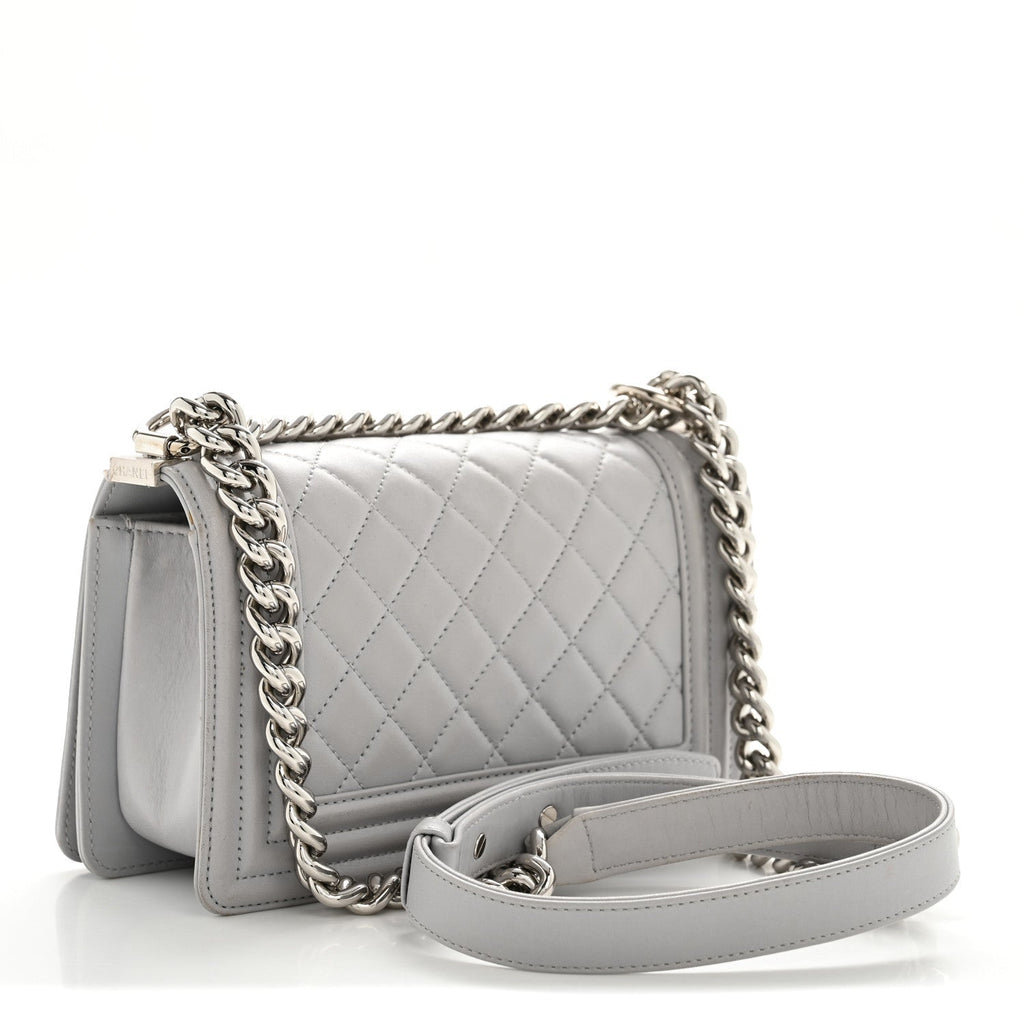 Lambskin Quilted Small Boy Flap Grey