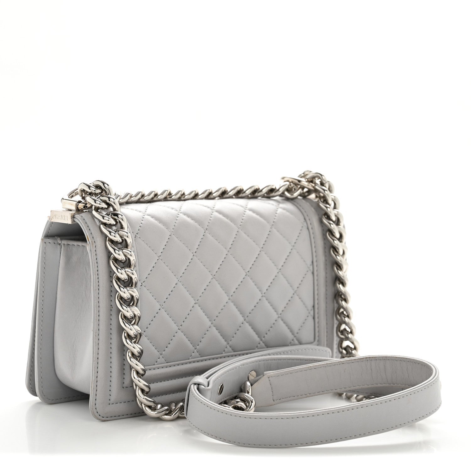 Lambskin Quilted Small Boy Flap Grey
