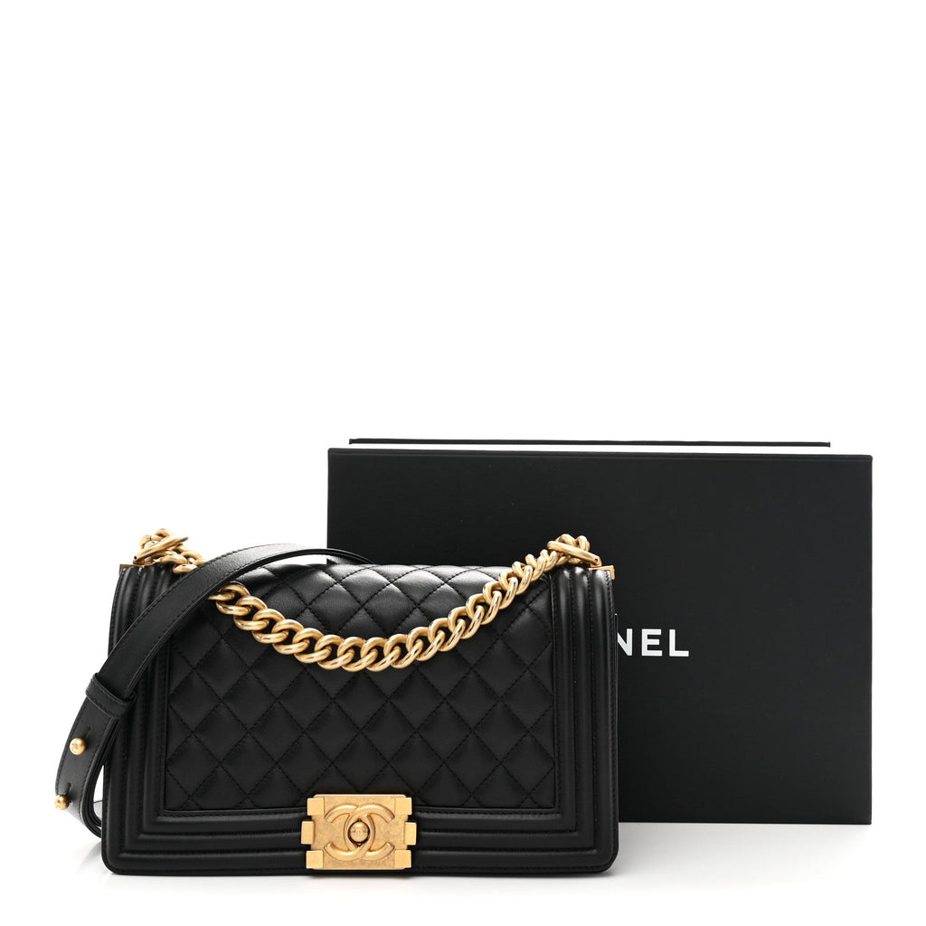 Lambskin Quilted Medium Boy Flap Black