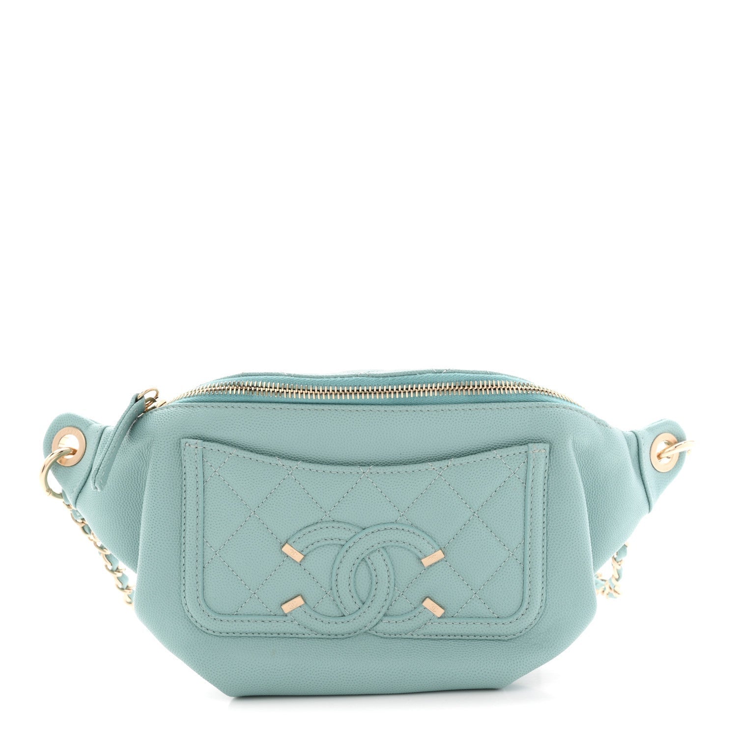 Caviar Quilted Filigree Waist Bag Light Blue