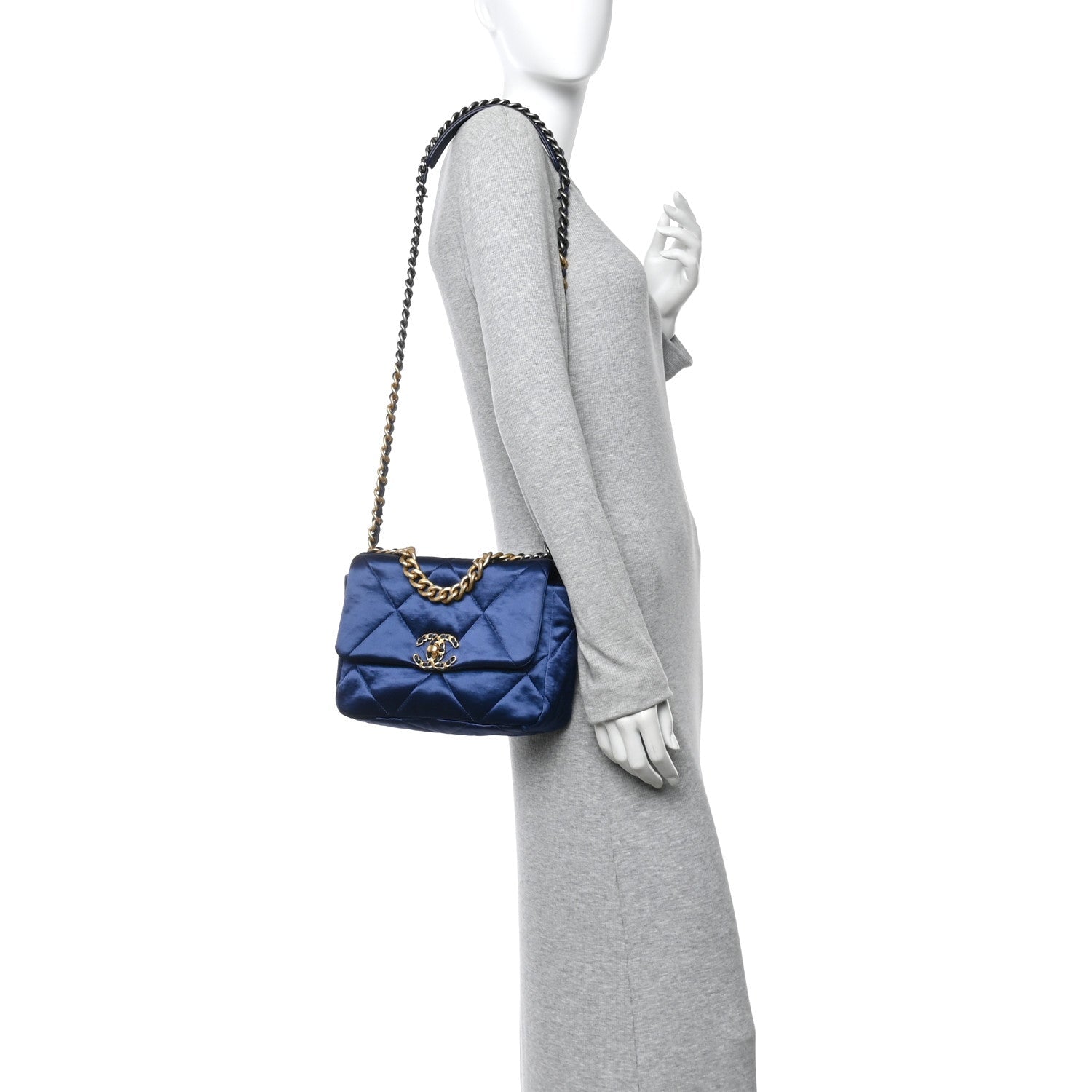 Satin Quilted Medium Chanel 19 Flap Blue