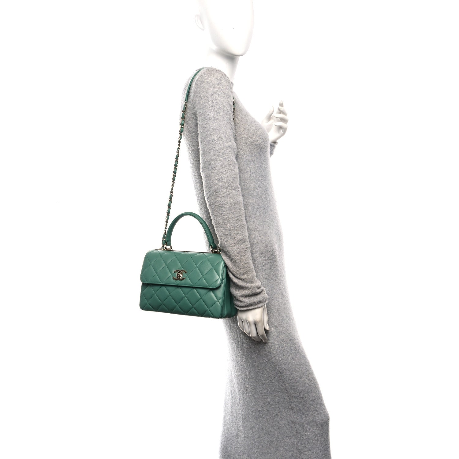 Lambskin Quilted Small Trendy CC Flap Dual Handle Bag Light Green