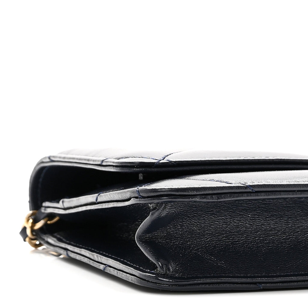 Lambskin Quilted Wallet On Chain WOC Navy