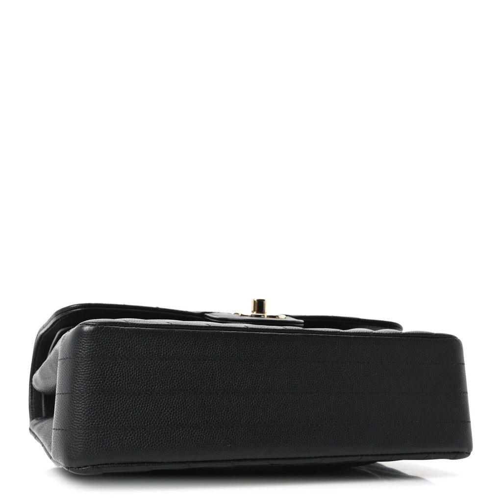 Caviar Chevron Quilted Small Double Flap Black