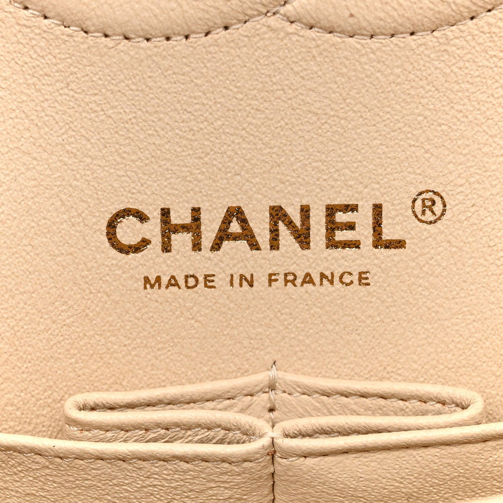 Caviar Quilted Medium Double Flap Light Beige