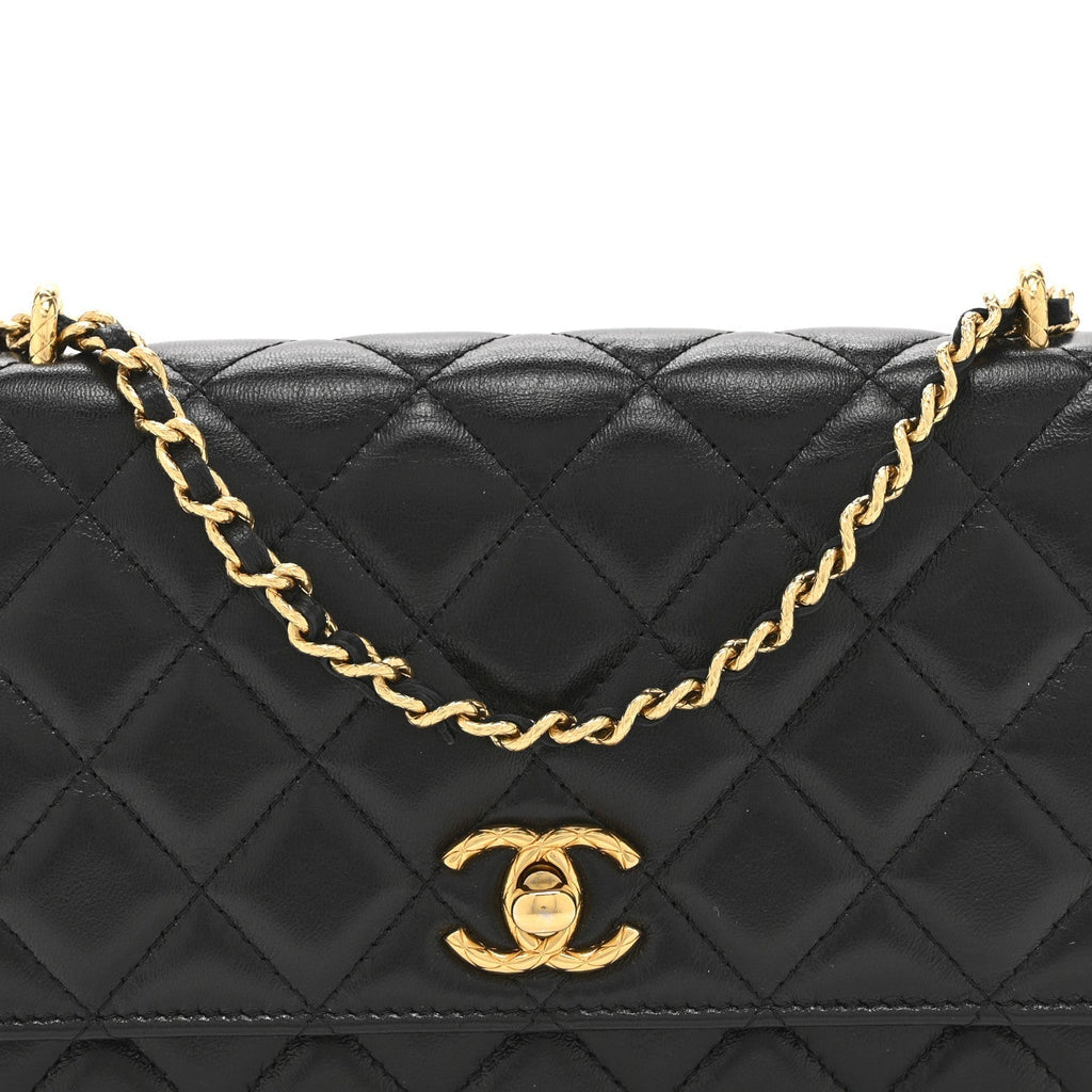 Shiny Lambskin Quilted Dynasty Wallet On Chain WOC Black