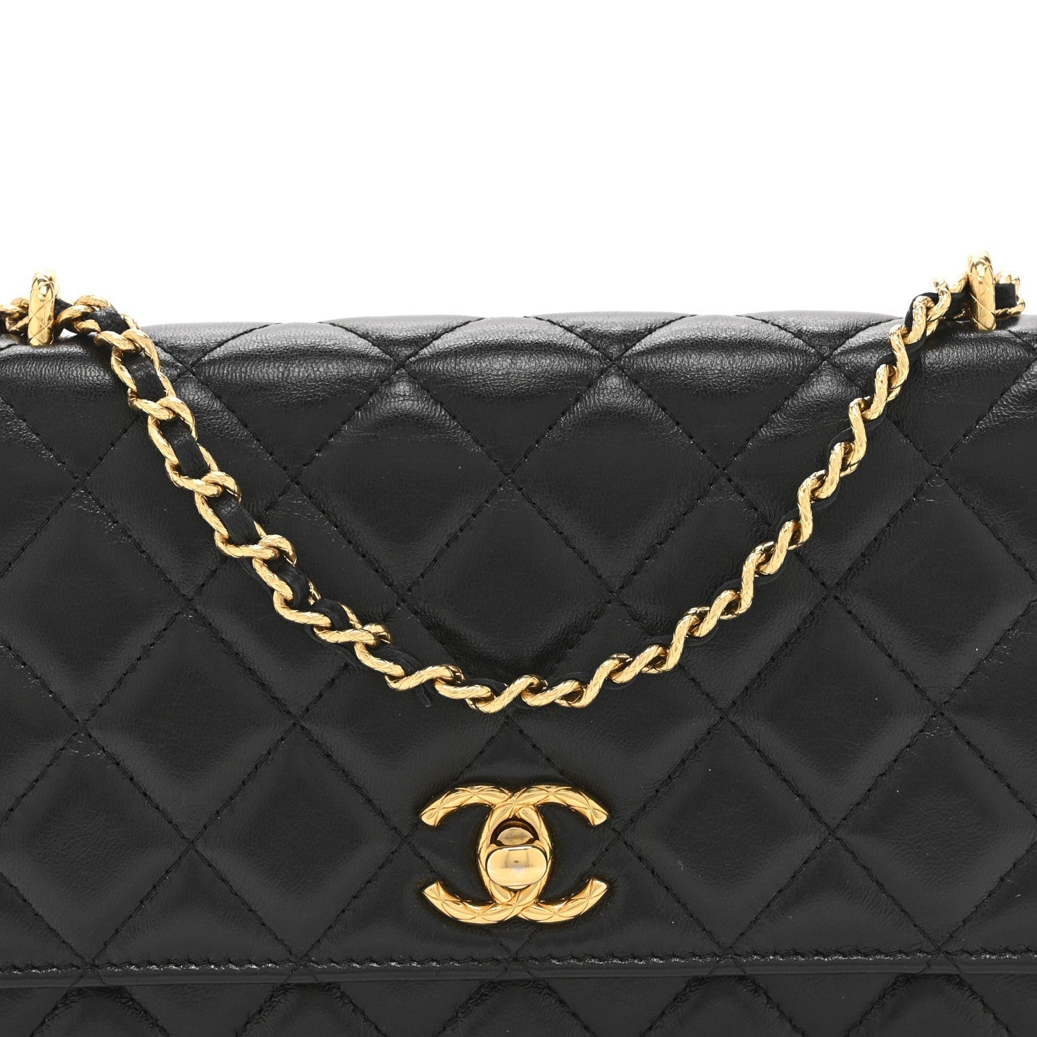 Shiny Lambskin Quilted Dynasty Wallet On Chain WOC Black