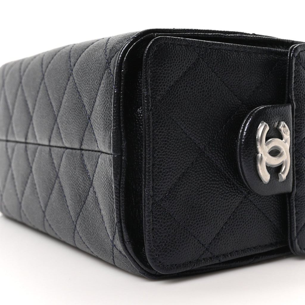 Metallic Caviar Quilted Mini Chanel 25 Handbag Dark Blue