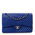 Lambskin Chevron Quilted Jumbo Double Flap Navy Blue
